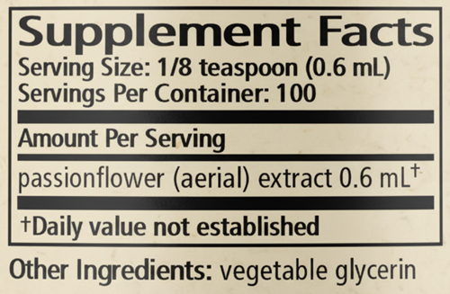 Passionflower Botanical Syrup (formerly Passionflower Solid Extract) Supplement Facts Label