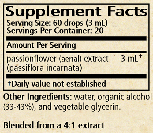 Passionflower (Passiflora incarnata) Supplement Facts Label