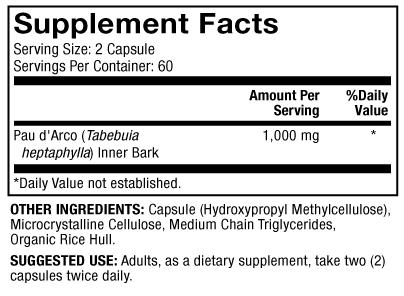 Pau D'Arco Supplement Facts Label