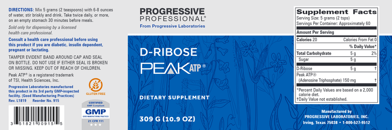 Peak ATP with D-Ribose (Progressive Labs) Label