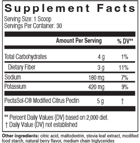 PectaSol Berry Infusion Powder Supplement Facts Label