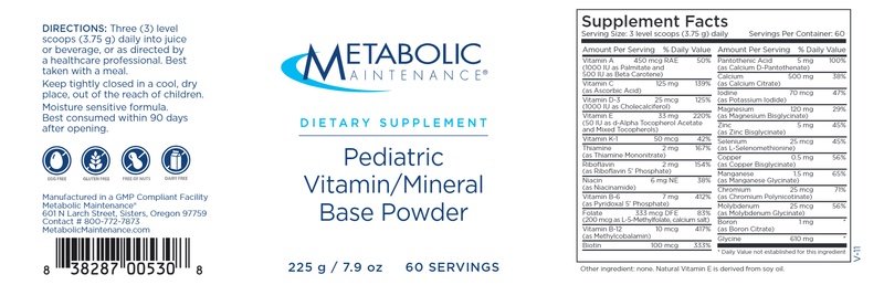 Pediatric Vit/Min Base Powder (Metabolic Maintenance) label