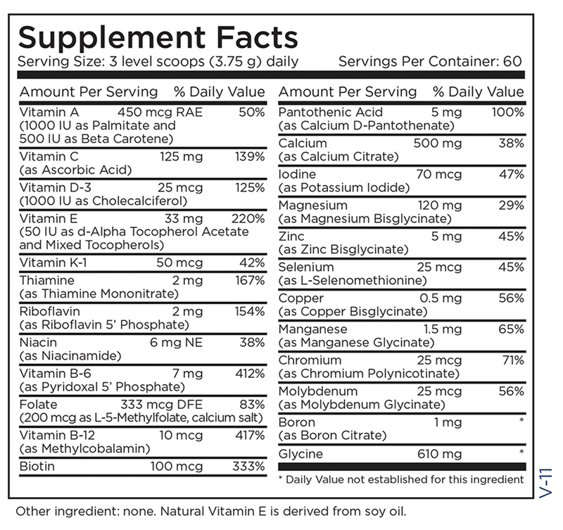 Pediatric Vit/Min Base Powder (Metabolic Maintenance) supplement facts