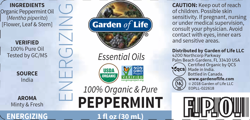 Peppermint Essential Oil Organic (Garden of Life) Label