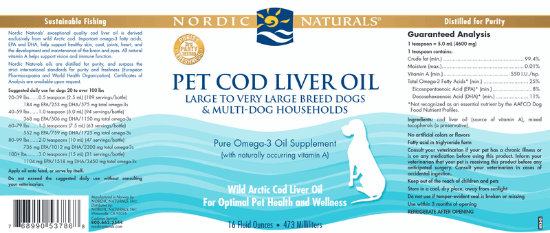 Pet Cod Liver Oil (Nordic Naturals) 16oz Label