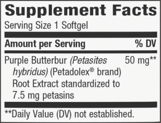 Petadolex Pro-Active 60 softgels (Nature's Way) supplement facts