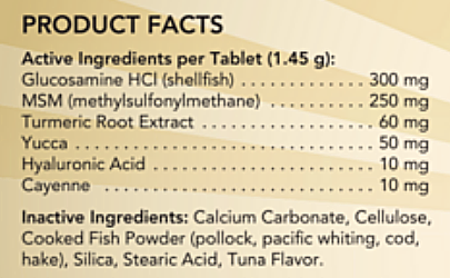 BACKORDER ONLY - Pets Joint Support (Cats & Dogs) Supplement Facts Label
