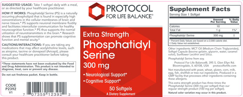 Phosphatidyl Serine 300 mg (Protocol for Life Balance) Label