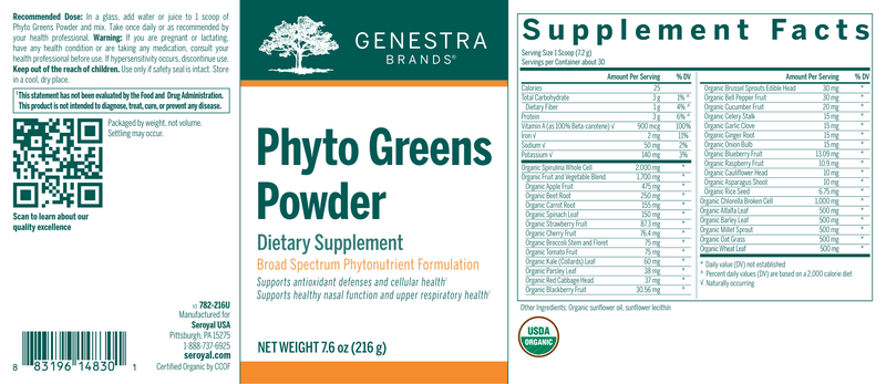 Phyto Greens Powder label Genestra