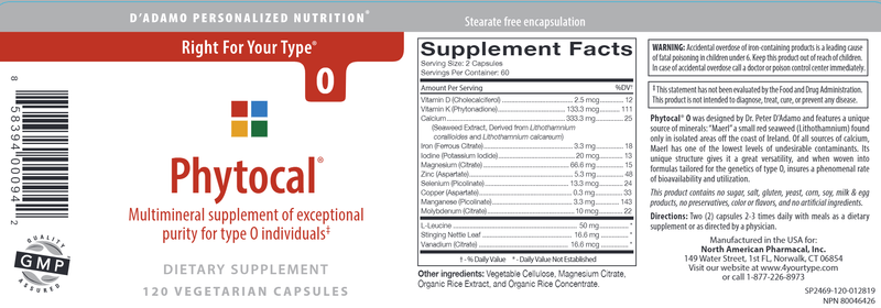 Phytocal O (D'Adamo Personalized Nutrition) label