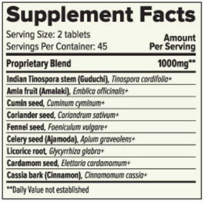 Pitta Digest Supplement Facts Label
