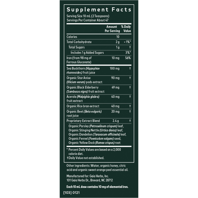 plant force liquid iron gaia herbs supplement facts