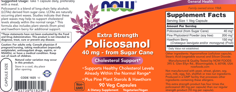 Policosanol Extra Strength (NOW) Label