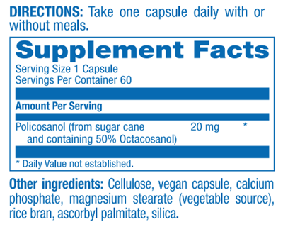Policosanol 20 mg Supplement Facts Label