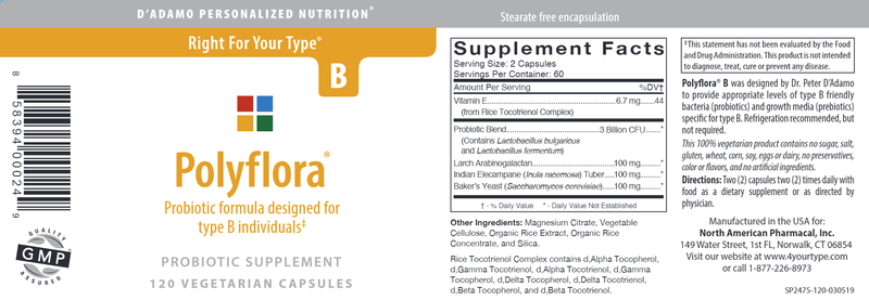 Polyflora B (D'Adamo Personalized Nutrition) label