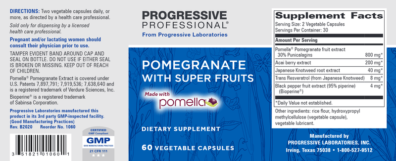 Pomegranate with Super Fruits (Progressive Labs) Label