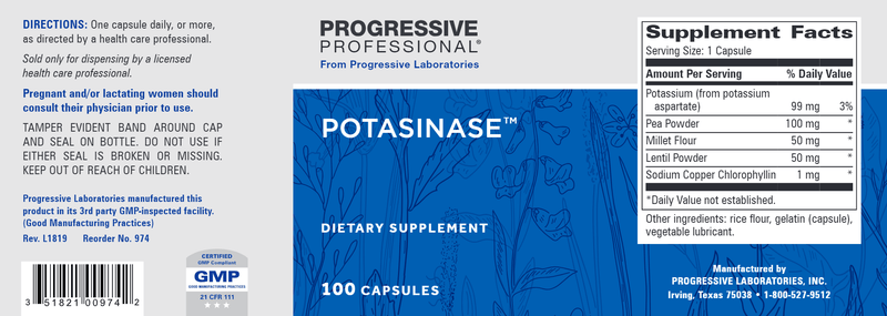 Potasinase (Progressive Labs) Label