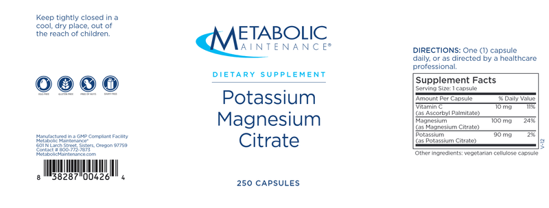potassium magnesium citrate (metabolic maintenance) label