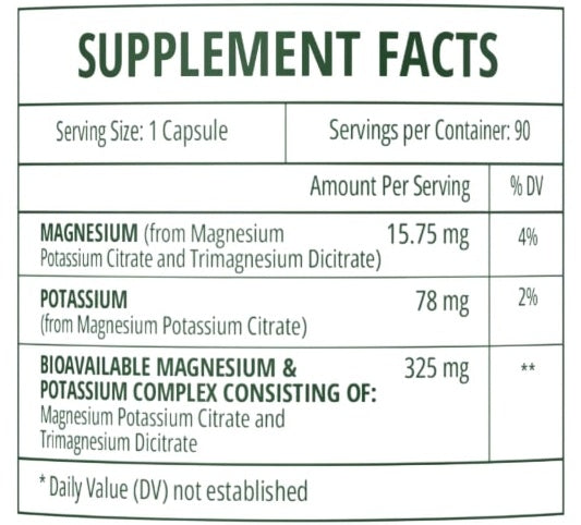 potassium+mag (interplexus) supplement facts