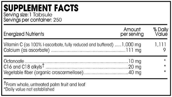 Potent C Guard 1000 mg Perque supplement facts