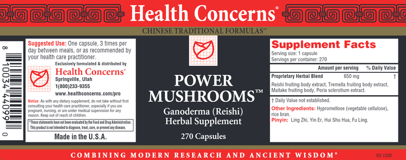 Power Mushrooms (Health Concerns) 270ct Label