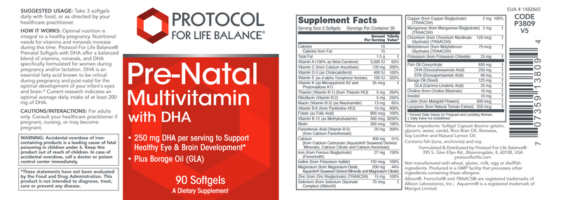 Pre-Natal Multivitamin with DHA (Protocol for Life Balance) Label