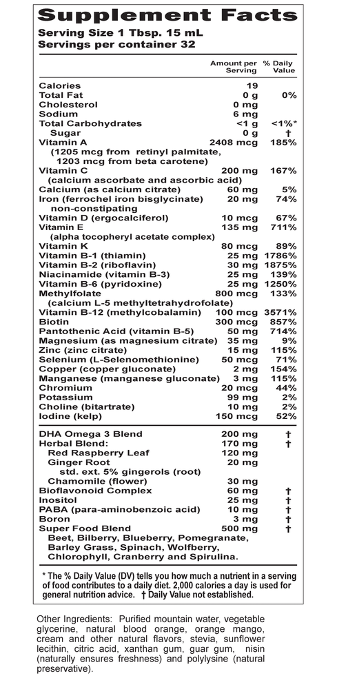 PreNatal Plus DHA Supplement Facts Label