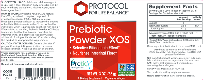Prebiotic Powder XOS (Protocol for Life Balance) Label