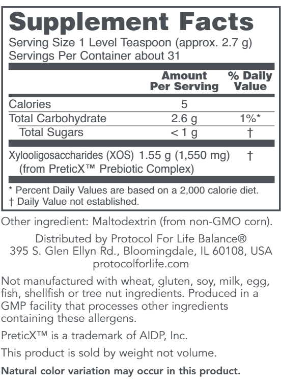 Prebiotic Powder XOS (Protocol for Life Balance) Supplement Facts