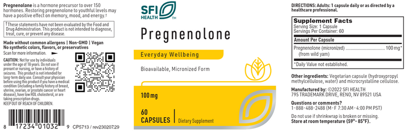 Pregnenolone 100 mg SFI Health Label