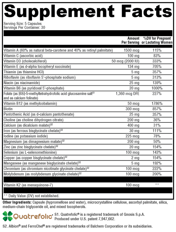 Prenatal Essentials Supplement Facts Label