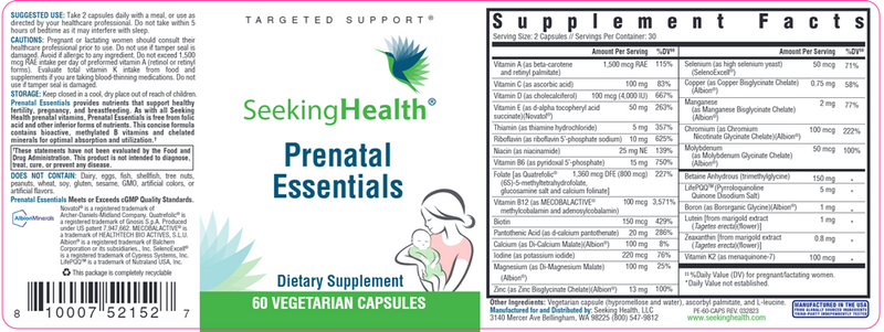 Prenatal Essentials Seeking Health Label