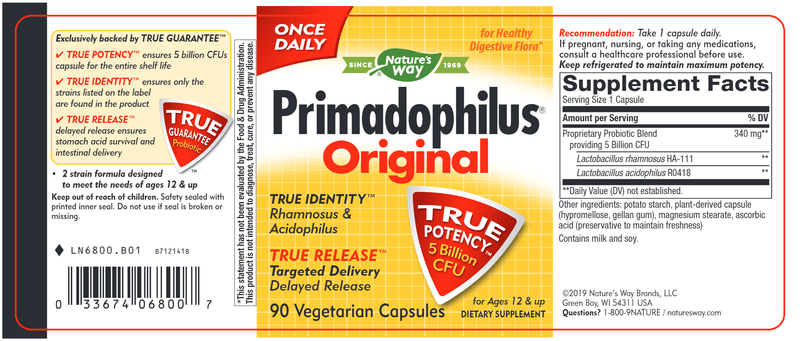 Primadophilus Original 90 veg capsules (Nature's Way) label