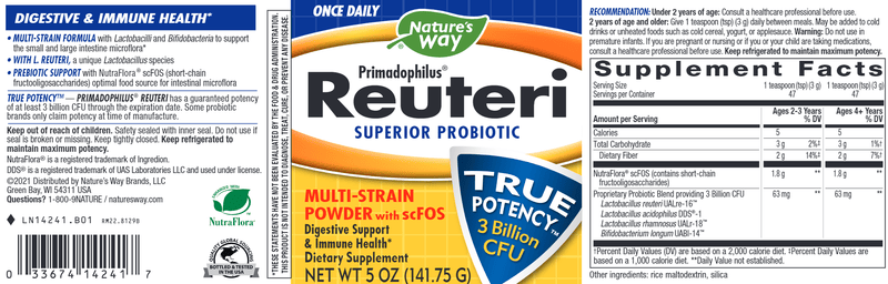 Primadophilus Reuteri Powder 5 oz (Nature's Way) label
