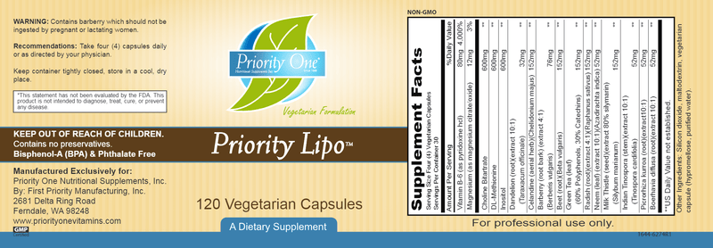 Priority Lipo (Priority One Vitamins) label