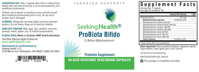 ProBiota Bifido Seeking Health Label