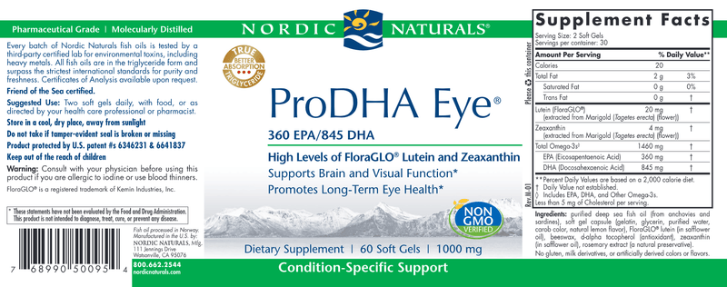 ProDHA Eye Soft Gels (Nordic Naturals) 60ct Label