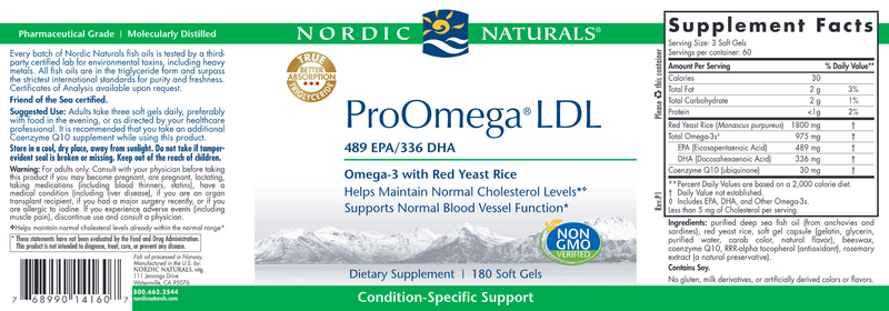 ProOmega LDL 180 Soft Gels (Nordic Naturals) Label