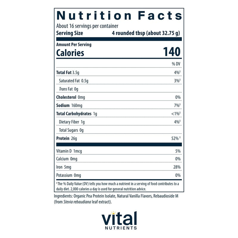 ProVeg Organic Pea Protein Vanilla Vital Nutrients nutrition facts