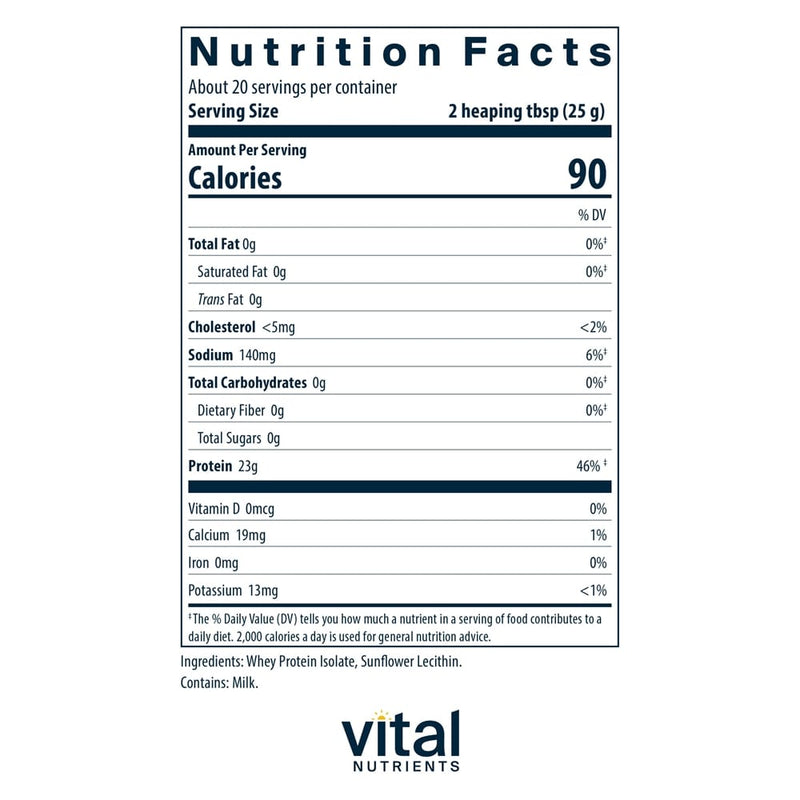 ProWhey - Plain Whey Protein Vital Nutrients nutrition facts