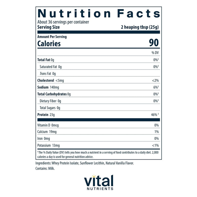 ProWhey Natural Vanilla Vital Nutrients nutrition facts