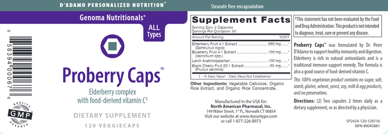 Proberry Caps (D'Adamo Personalized Nutrition) label