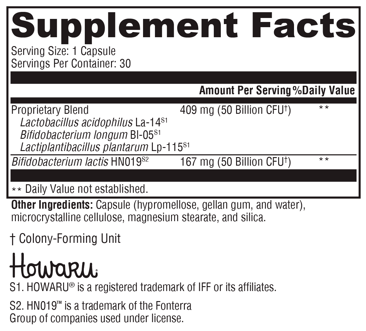 ProbioMax Daily 100B (formerly ProbioMax® DF) Supplement Facts Label