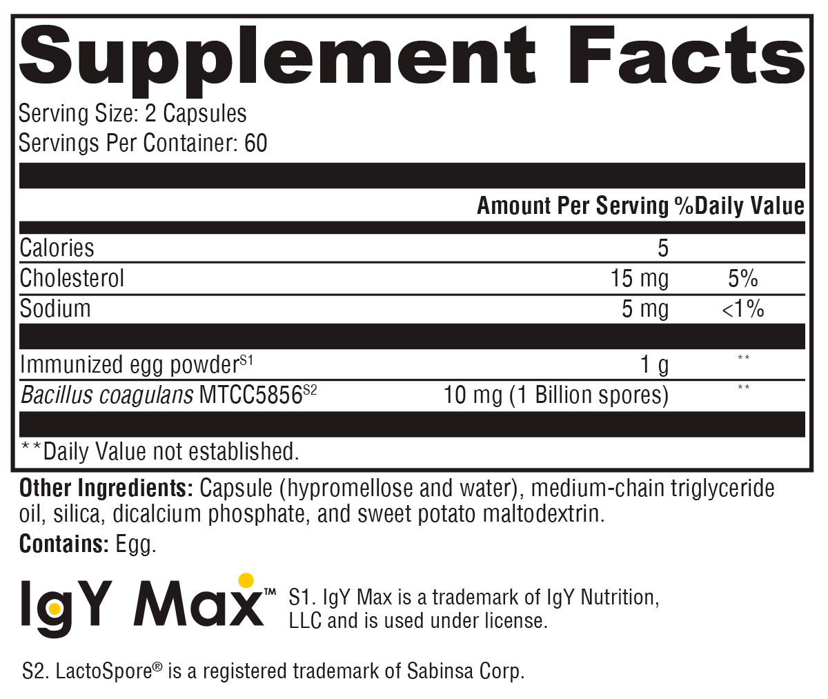 ProbioMax® IG 26 DF Supplement Facts Label