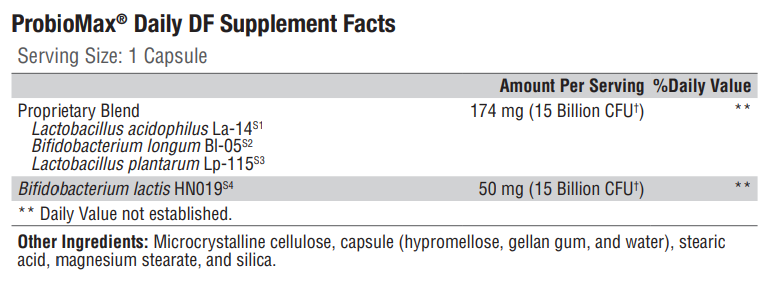 ProbioMax Daily DF (Xymogen) supplement facts