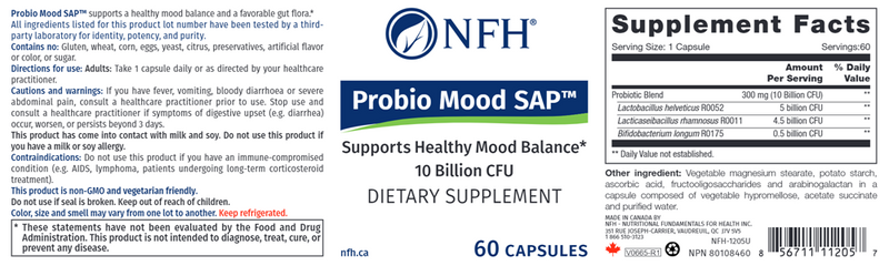 Probio Mood SAP (NFH Nutritional Fundamentals) Label
