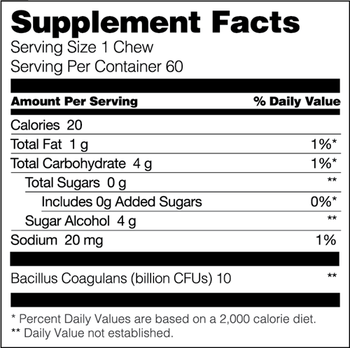 Probiotic Soft Chew - Orange Tropical (Bariatric Fusion) supplement facts