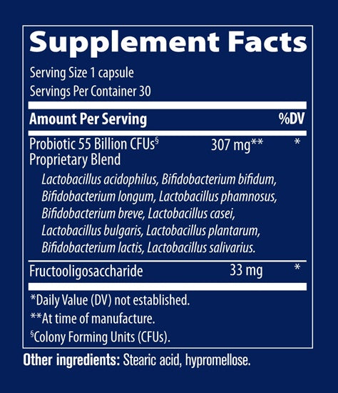 Probiotic 55 Billion Supplement Facts Label