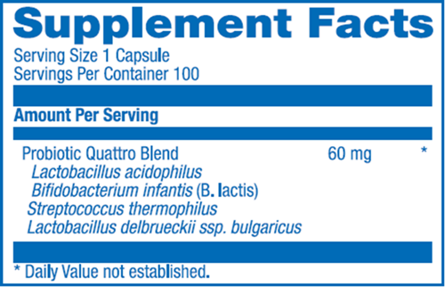 Probiotic Complete Supplement Facts Label