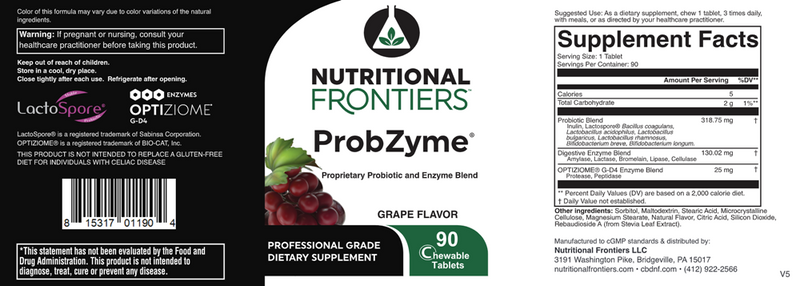 Probzyme Grape Nutritional Frontiers Label
